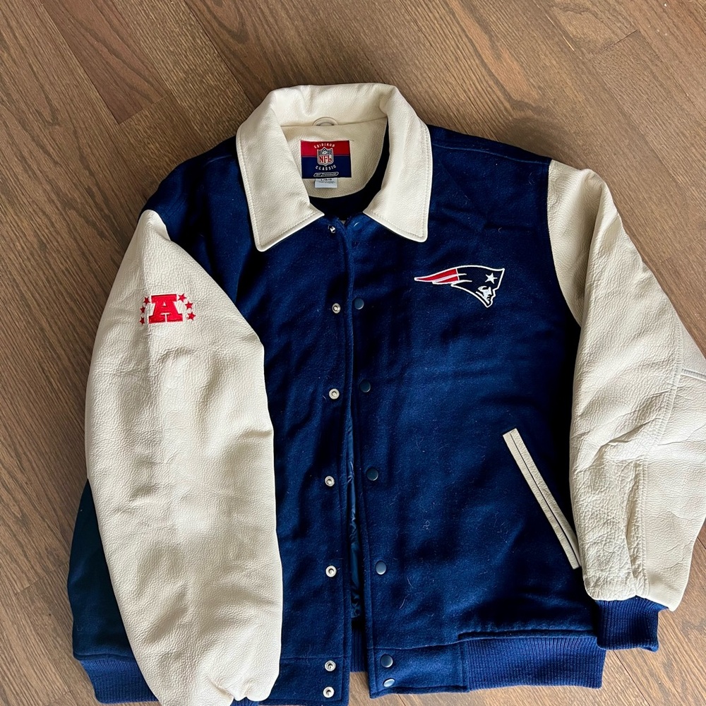 Varsity Bomber Jacket in Blue and White